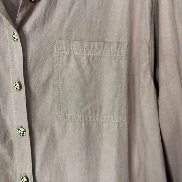 Angie Shirt Women Small Dusty Rose Pink Embroidered Checker Buttons Boho Coastal - Picture 6 of 12